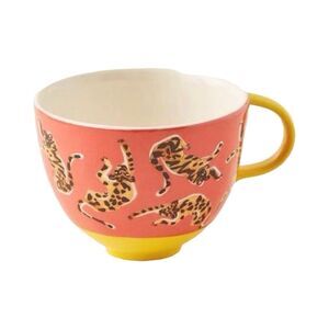 Anthropologie Conversations Pink Tiger Ceramic Mug